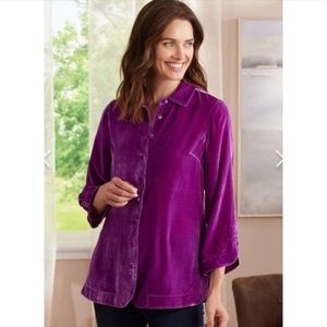 Soft surroundings Bright Purple Velvet Tunic Button Shirt 2X